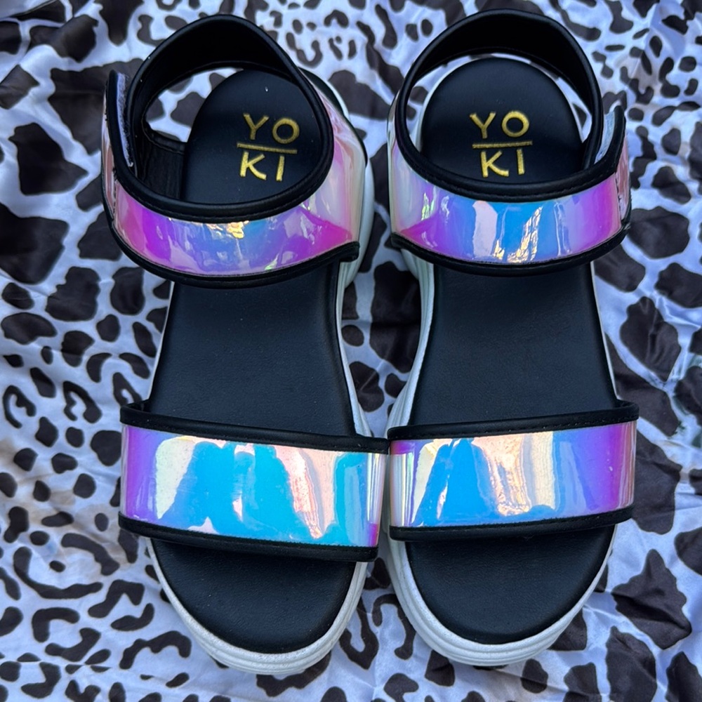 Yoki Black & White Sandals Iridescent Straps